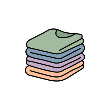 Stack of folded colorful shirts graphic element on transparent background