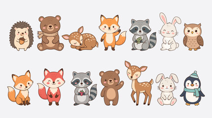 Obraz premium Cute Woodland Animals Collection – Adorable Forest Animals Cartoon Vector Illustration.