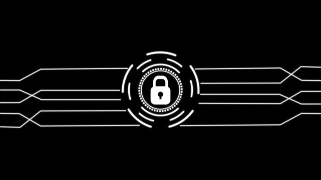 Digital security lock icon safeguards high tech corporate databases. Animated of safety icon, security icon, privacy icon, password icon.
