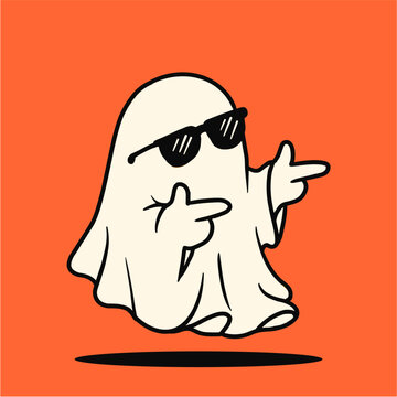 Cool Ghost Wearing Sunglasses Cartoon Halloween Illustration