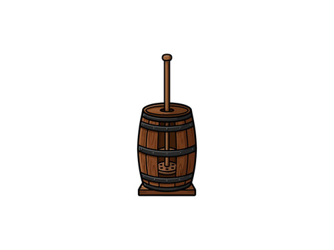 Vintage wooden butter churn vector cartoon illustration