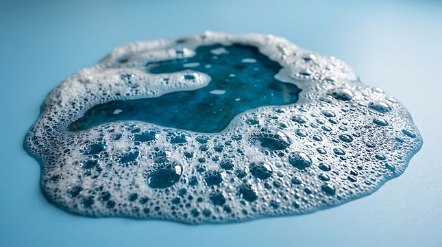 Blue soapy water bubbles and foam texture background