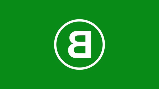 3d Alphabet "B" text animation inside the circle icon. 3d text isolated on green background. Educational concept. Alpha channel 4k