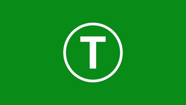 3d Alphabet "T" text animation inside the circle icon. 3d text isolated on green background. Educational concept. Alpha channel 4k