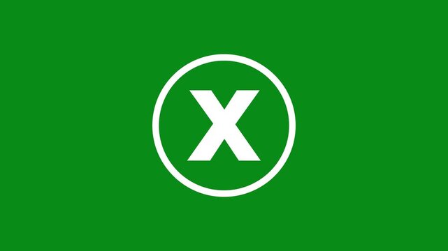 3d Alphabet "X" text animation inside the circle icon. 3d text isolated on green background. Educational concept. Alpha channel 4k