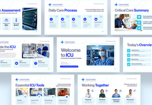 ICU Hospital Medical Presentation Template, Intensive Care Slide Deck for Healthcare Reports, Nursing Education & Medical Training