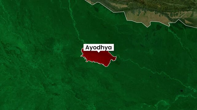 Ayodhya city highlighted on India satellite map video footage