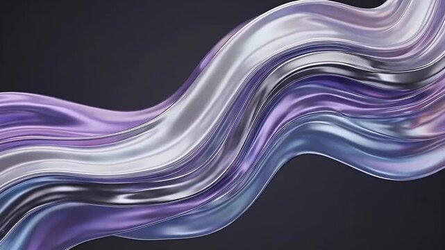 Seamless loop of futuristic metallic fluid waves with purple and silver chrome textures