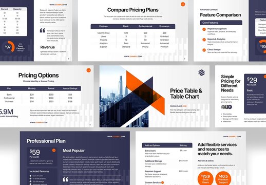 Product Price Comparison & Pricing Table Presentation Template, Pricing Grid, Rate Card & Price Plan Chart for Sales Proposals