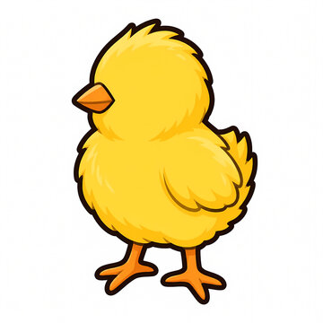 Cute yellow baby chick vector illustration in a standing pose, fluffy cartoon bird character isolated on white background, perfect for farm animal themes, spring season, and easter.