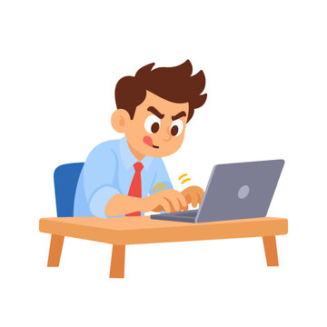 Focused Office Worker Typing Fast on Laptop Keyboard Speed Work Illustration