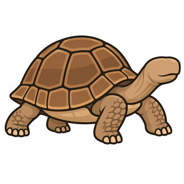 Vector illustration of a cute cartoon tortoise in a walking pose isolated on a white background, brown shelled land turtle character design for nature and educational materials