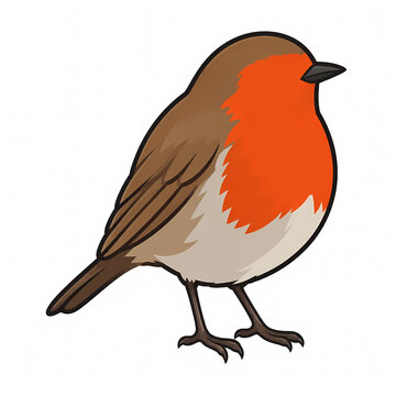 Vector illustration of a cute European robin bird in a standing pose, featuring a bright orange breast and brown feathers, isolated on a white background for nature and wildlife design.
