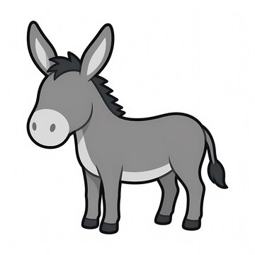 Vector Illustration of a Cute Gray Donkey Standing in Side View Pose Isolated on White Background. Charming Cartoon Farm Animal Character for Educational Designs and Children Books.