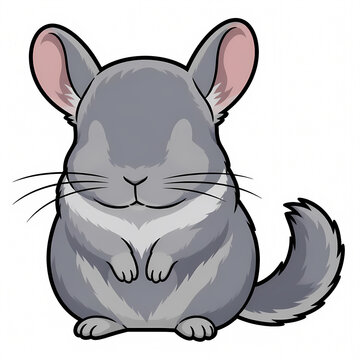 Vector Illustration of a Cute Gray Chinchilla in Sitting Pose Isolated on White Background, Chinchilla Lanigera Mascot Character Design for Education, Stickers, and Children Projects