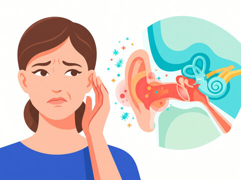 Ear Infection and Inflamed Ear Anatomy Illustration.