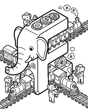 Isometric Alphabet Worksheet for Preschool Learning Elephant Engineers Building Train in Letter F Factory 3D Letter Recognition Activity for Kids Printable Isometric Alphabet Practice Worksheet