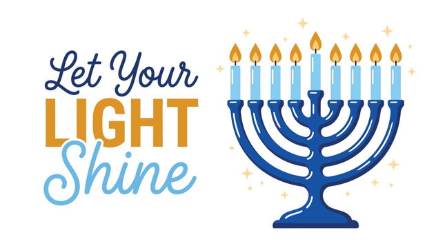 Hanukkah menorah vector graphic illustration featuring bright glowing candles and inspirational typography on white background