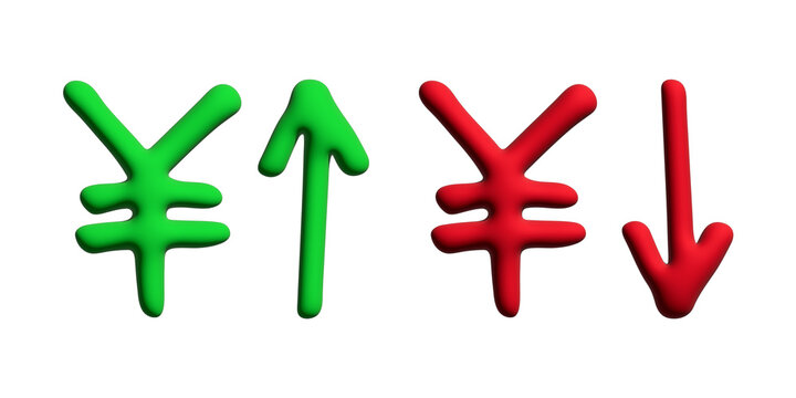 3d yen currency symbol Growth and fall profit with arrow up and down Element for design