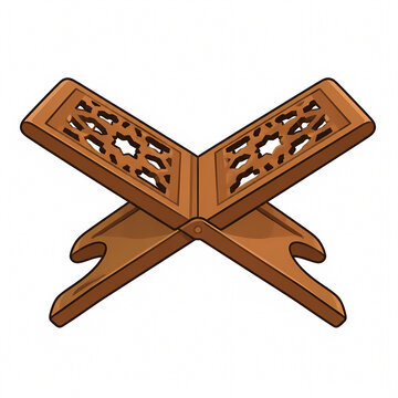 Traditional Carved Wooden Prayer Stand or Rehal Vector Illustration Isolated on White Background for Islamic Religious Study, Quran Reading, Ramadan Kareem, and Eid Mubarak