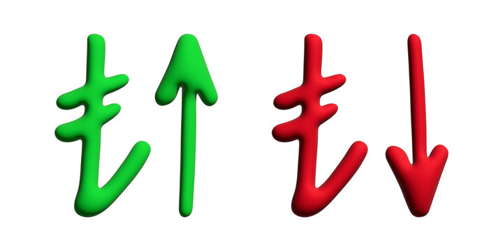 3d turkish lira currency symbol Growth and fall profit with arrow up and down Element for design