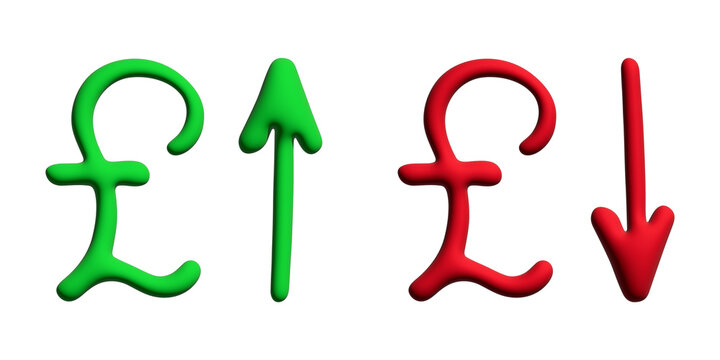 3d british pound currency symbol Growth and fall profit with arrow up and down Element for design