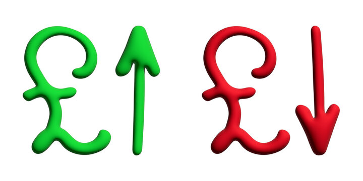 3d british pound currency symbol Growth and fall profit with arrow up and down Element for design