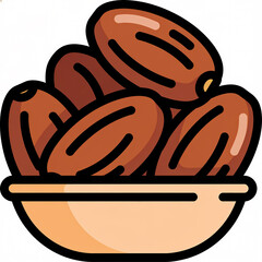 Obraz premium Vector illustration of a set of brown dried dates kurma fruit in a bowl isolated on white background, healthy organic snack concept for Ramadan Kareem and Middle Eastern food theme