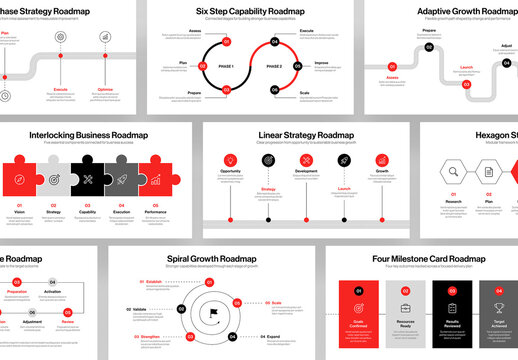 Roadmap Timeline Infographic Presentation Template, Business Strategy Slide Deck with Milestones, Process & Workflow Diagrams