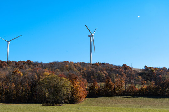 Wind Turbine Over Autumn Farmland