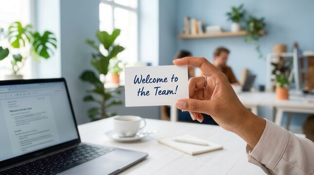 Handwritten Welcome to the Team note for new employee welcome and onboarding.