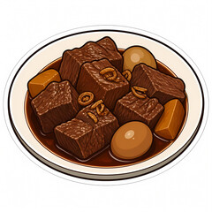 Obraz premium Vector Illustration of Indonesian Semur Daging or Beef Stew with Sweet Soy Sauce, Potatoes, and Hard Boiled Eggs Served on a Plate Isolated on White Background for Food Design