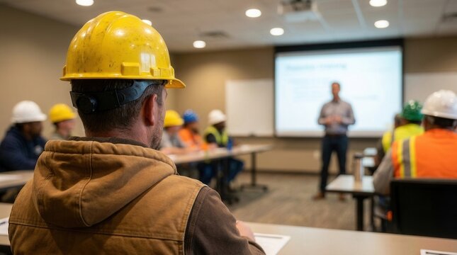 Safety training session for construction employees focusing on important worksite protocols.