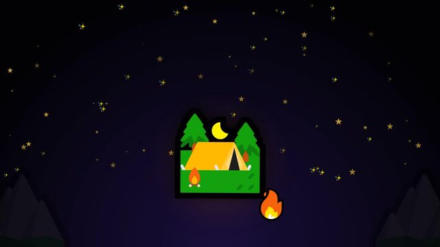 illustration video of a camping tent at night