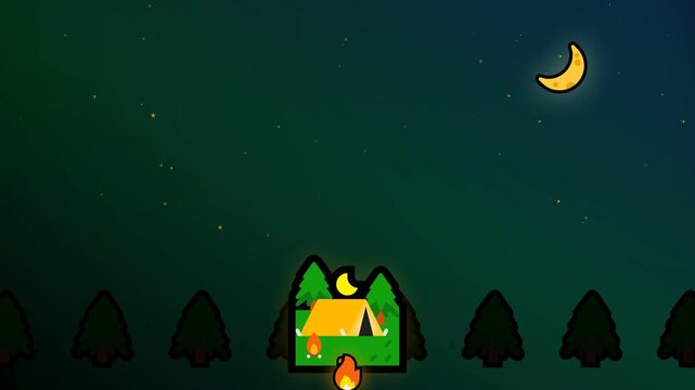 illustration video of a camping tent at night