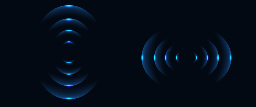 Sound wave. Signal concentric circle. Round light effect. Wifi range. Radio station signal. Water ripple with circle waves. A place or a painful point. Radar screen. Vector effect.