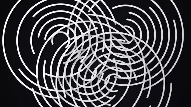 Abstract background with overlapping white circular lines on black