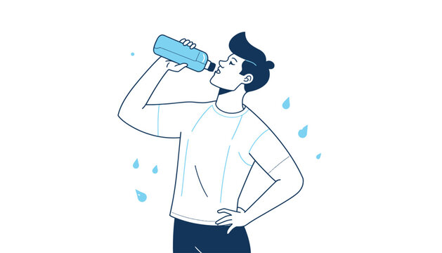 Athletic man standing with hand on hip while drinking water from a bottle.