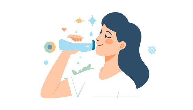 Woman drinking refreshing water from a transparent bottle to stay hydrated.