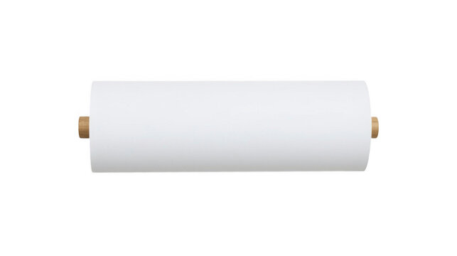 Plain transparent paper roll with wooden end caps positioned horizontally against a neutral background.