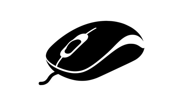 Wired computer mouse vector silhouette icon isolated on white background for tech graphics