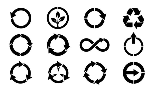 Circular Recycling and Rotation Arrow Outline Symbols