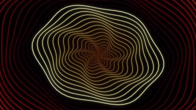 Abstract Psychedelic Hypnotic Tunnel, Glowing Concentric Wave Lines Background, Motion Graphic Element for Music Videos