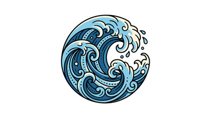 Fototapeta premium Circular Blue Ocean Wave Illustration with Stylized Nautical Ripples