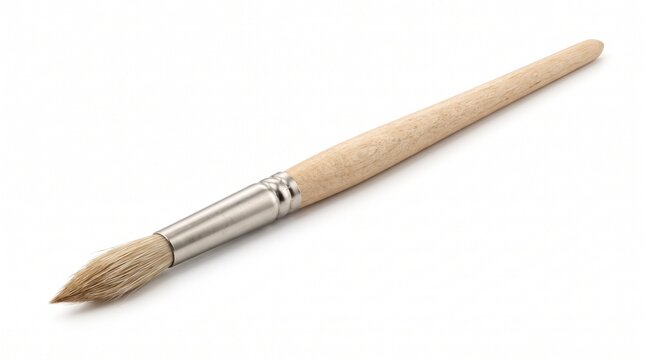 Single wooden paintbrush isolated on a white background