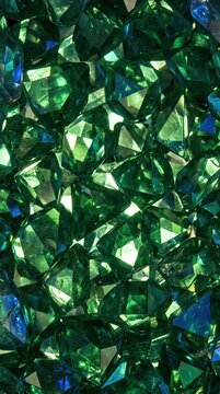 Emerald Gemstone Facets &ndash; Abstract Green Crystal Background, Radiant emerald crystal close-up with sharp prismatic facets; vibrant green abstract texture for luxury branding, posters, and web design.