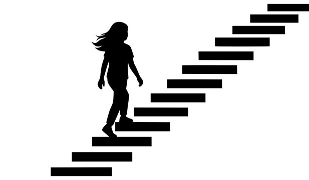 Girl stepping up stairs growth concept black vector silhouette isolated on white background