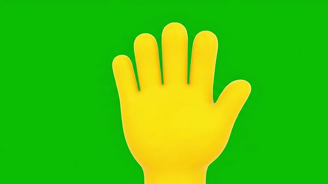 Yellow cartoon hand waving hello motion graphics animation isolated on green screen video footage