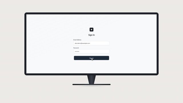 Minimalist Desktop Monitor Display Featuring A Digital User Authentication And Secure Login Interface Animation