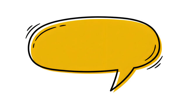 A hand drawn yellow speech bubble illustration featuring a bold black outline set against a clean white backdrop ideal for text or